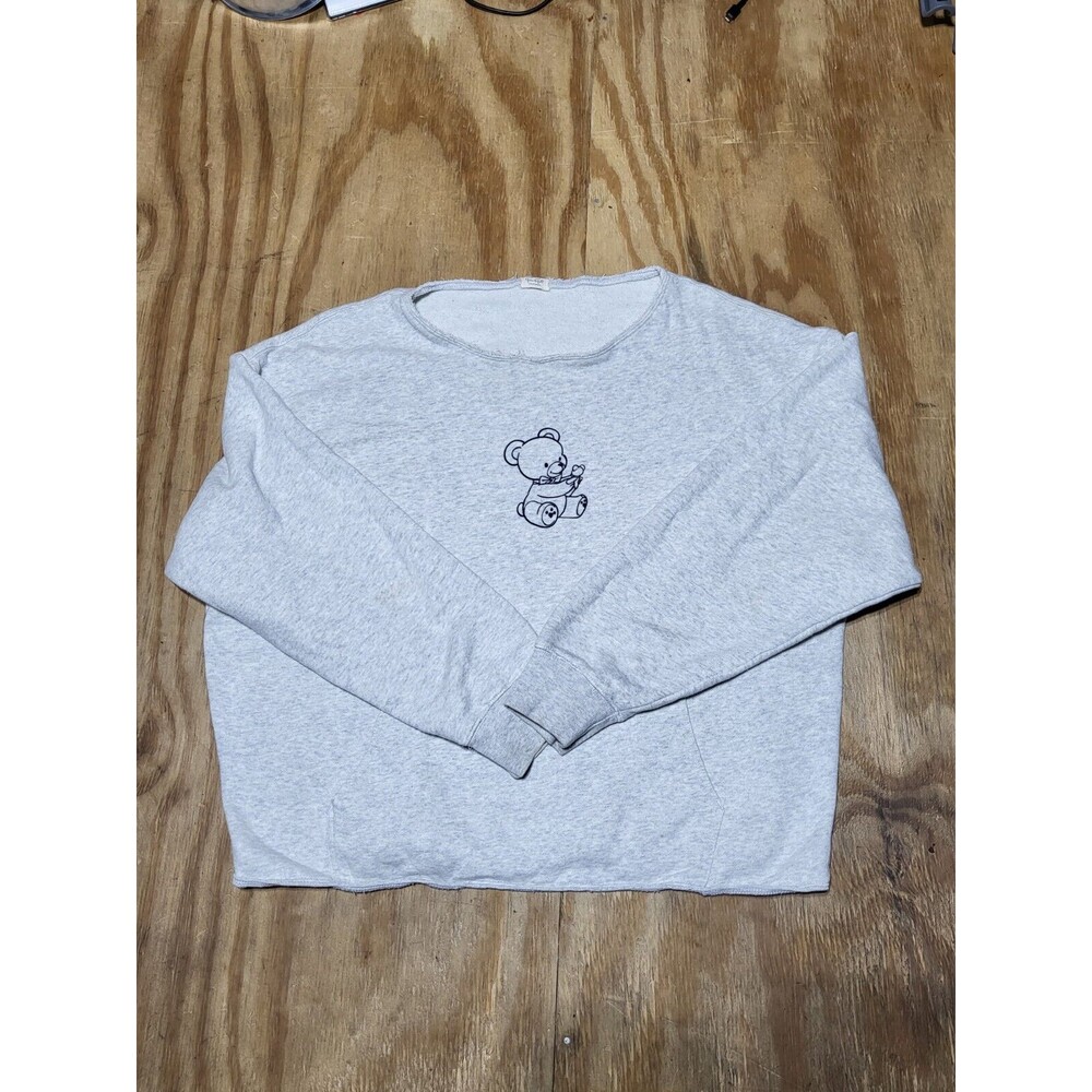 john galt Christy Bear Oversized Knit Pullover Gray Sweatshirt Women XL  @G44